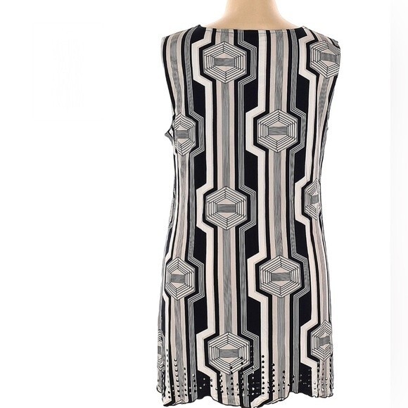 Alfani navy tan and white geo print studded tunic top size small - Picture 2 of 7